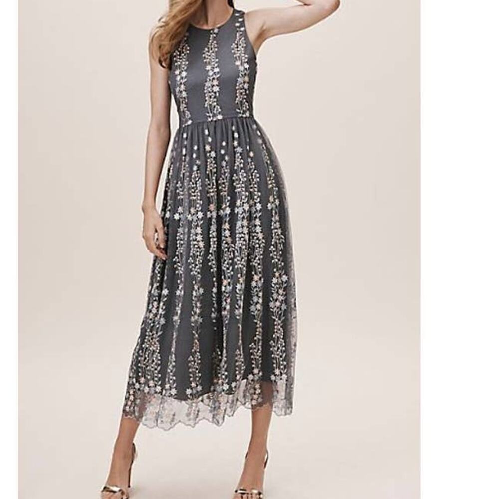 NEW Bhldn Womens Parsons Floral Embroidered Midi Dress Gray Size 2